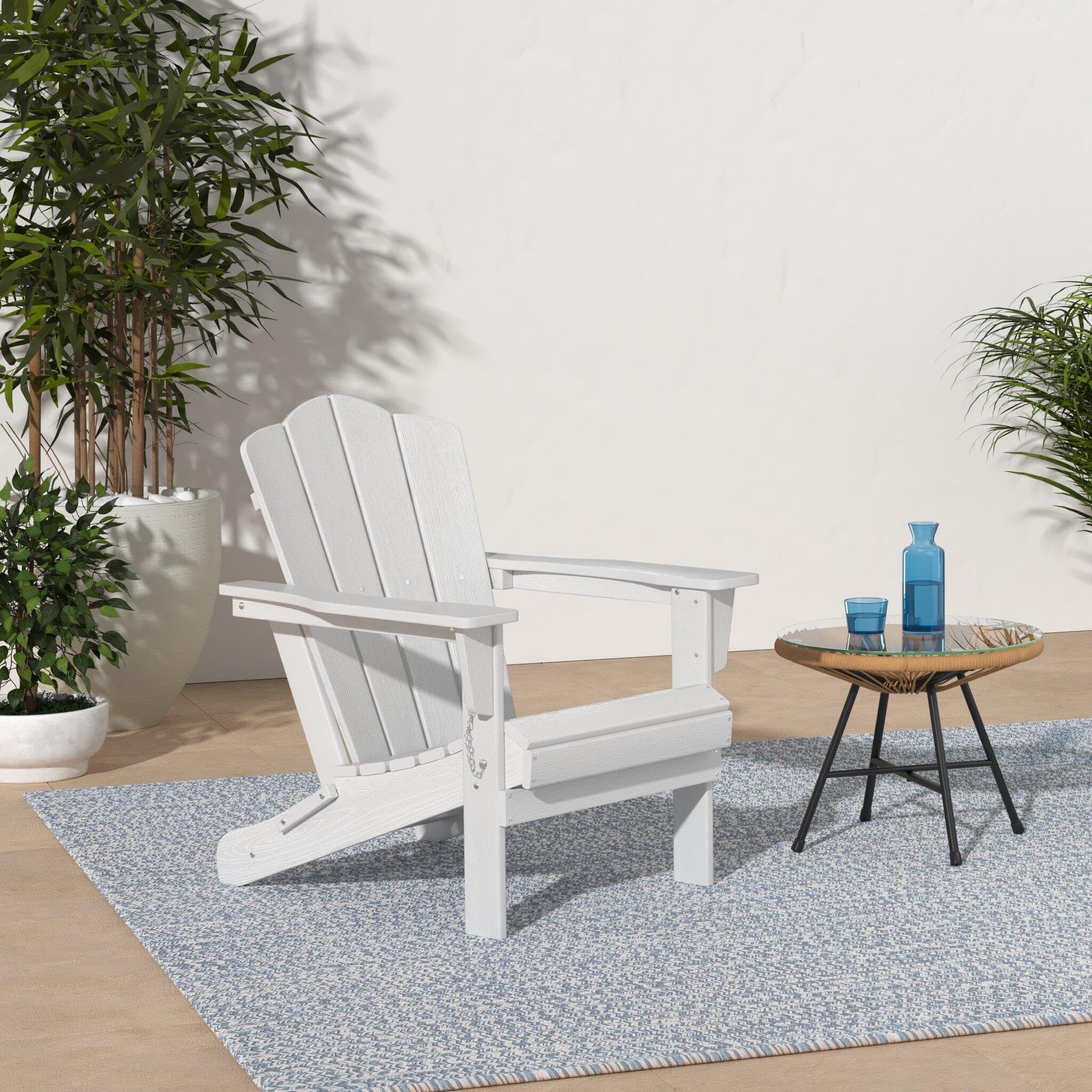 Kingyes Folding Adirondack Chair, Hdpe All-Weather Folding Adirondack Chair, White